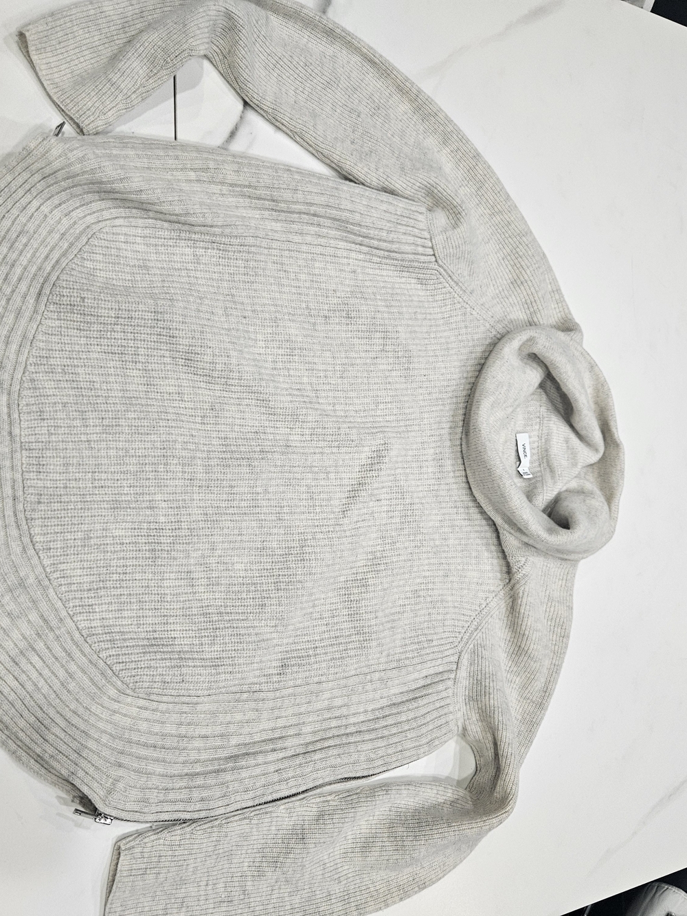 Vince Gray Ribbed Cowl Neck Sweater Cashmere/wool Side Zippers